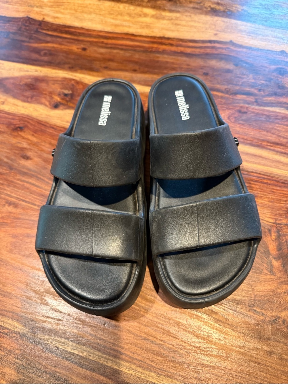 Melissa Womens Black Dual-Strap Slide Sandals